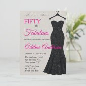 Fünfzig und fantastisch Schwarzes Rosa Silber Glit Einladung (Stehend Vorderseite)