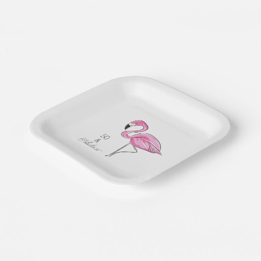 Fünfzig und üppig rosa Flamingo Pappteller (Gewinkelt)