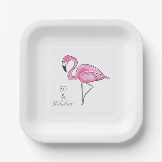 Fünfzig und üppig rosa Flamingo Pappteller (Vorderseite)