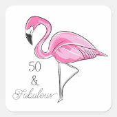 Fünfzig und üppig rosa Flamingo Quadratischer Aufkleber (Vorderseite)