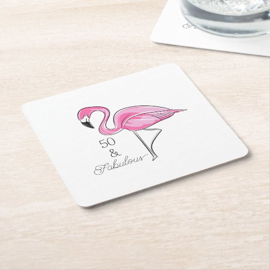 Fünfzig und üppig rosa Flamingo-Untersetzer Rechteckiger Pappuntersetzer (angewinkelt)