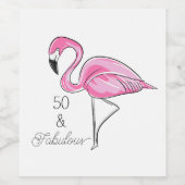 Fünfzig und üppig rosa Flamingo-Untersetzer Weinetikett (Einzelnes Label)