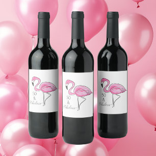 Fünfzig und üppig rosa Flamingo-Untersetzer Weinetikett