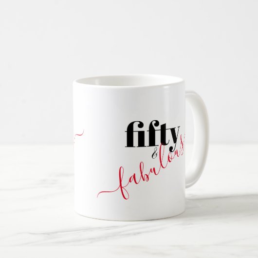 Fünfzig und üppig Schwarz-Rot-Script-Elegant Kaffeetasse (VorderseiteRechts)