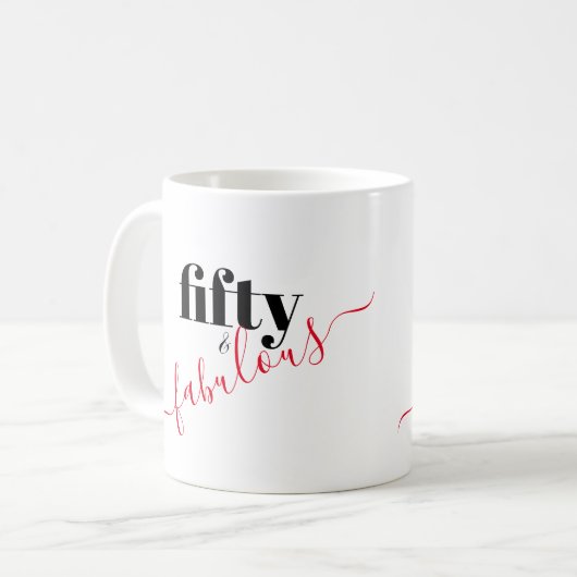 Fünfzig und üppig Schwarz-Rot-Script-Elegant Kaffeetasse (Vorderseite Links)