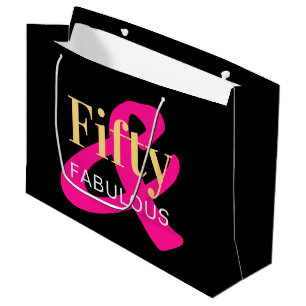 Fünfzig und üppig schwarzes Gold Rosa Geburtstag Große Geschenktüte