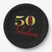 Fünfzig und üppiger schwarzer Glitzer zum Geburtst Pappteller (Vorderseite)