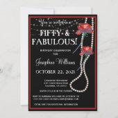 Fünfzig und üppiges Rot-Schwarz-Party Einladung (Vorderseite)