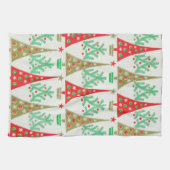 Fünfzigerjahre Cartoon-Weihnachtsbaum-Küchen-Tuch Handtuch (Horizontal)