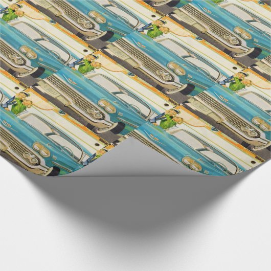 Fünfzigerjahre Chevy Impalablau mit Flossen Geschenkpapier (Ecke)