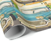 Fünfzigerjahre Chevy Impalablau mit Flossen Geschenkpapier (Rolleneckpunkt)