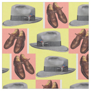 Fünfzigerjahre Fedora und Flügelspitzeschuhdruck Stoff