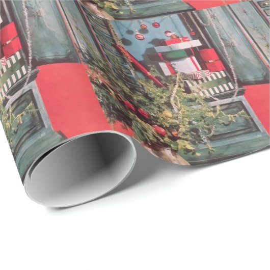 Fünfzigerjahre Mitte- des Jahrhundertsroter Kasten Geschenkpapier (Rolleneckpunkt)