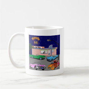 Fünfzigerjahre Restaurant-Weg 66 und Vintage Auto Kaffeetasse