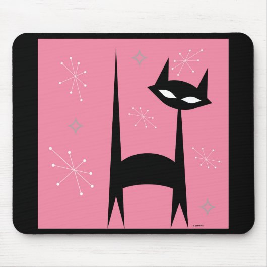 Fünfzigerjahre Retro schwarze Katzen-Pop-Kunst Mousepad (Vorne)
