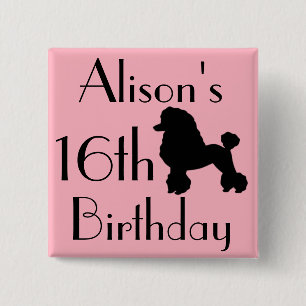 Fünfzigerjahre rosa Pudel-Rock-inspirierter Knopf Button