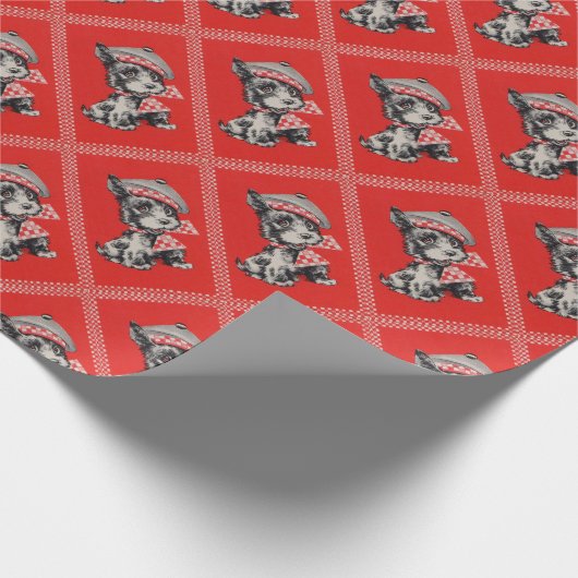 Fünfzigerjahre Scottiehund im Rot Geschenkpapier (Ecke)