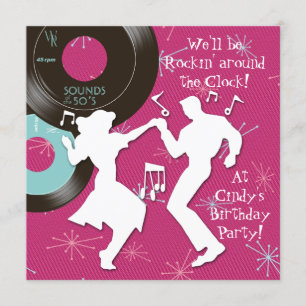 Fünfzigerjahre Thema-Geburtstags-Party Einladung