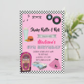 Fünfzigerjahre Thema-Party Einladung (Stehend Vorderseite)