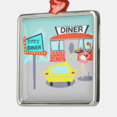 Fünfzigerjahre Tischgast-Weihnachtsverzierung Silbernes Ornament (Links)