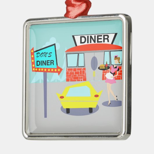 Fünfzigerjahre Tischgast-Weihnachtsverzierung Silbernes Ornament (Links)