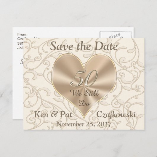 Fünfzigjährige Postkarte Speichern Sie die Daten (Vorne/Hinten)