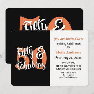 Fünfzigjährige und Fabulous-Orange-Typografie Gebu Einladung