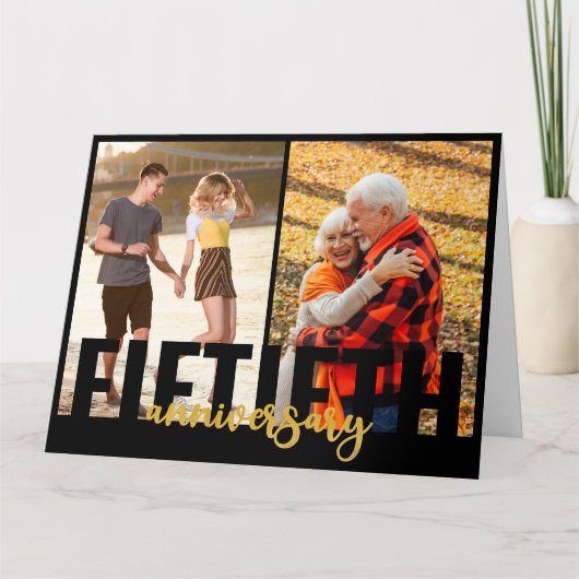 Fünfzigjähriges 2 Foto Goldene Hochzeit Karte (Vorderseite)
