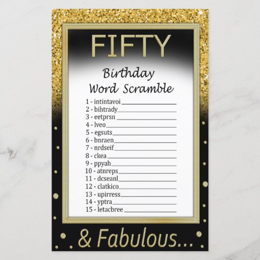 Fünfzigjähriges Word-Scramble-Spiel (Vorderseite)