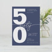 Fünfzigste Minimal Moderne Geburtstagspartei Marin Einladung (Stehend Vorderseite)