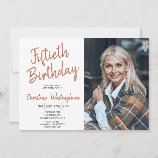 Fünfzigster Geburtstag Foto Rustikale Boho-Schrift Einladung (Vorderseite)