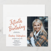 Fünfzigster Geburtstag Foto Rustikale Boho-Schrift Einladung (Vorne/Hinten)