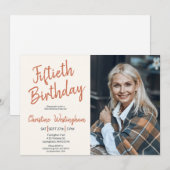 Fünfzigster Geburtstag Foto Rustikale Boho Schrift Einladung (Vorne/Hinten)