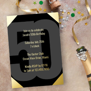 Fünfzigster Geburtstag Luxe Schwarz und Gold Folieneinladung