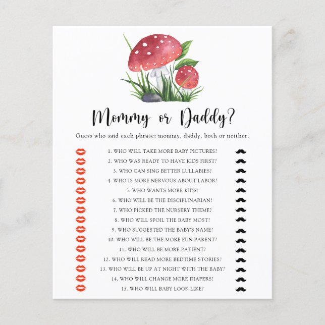 Fungi Baby Dusche Mommy oder Daddy Game (Vorderseite)