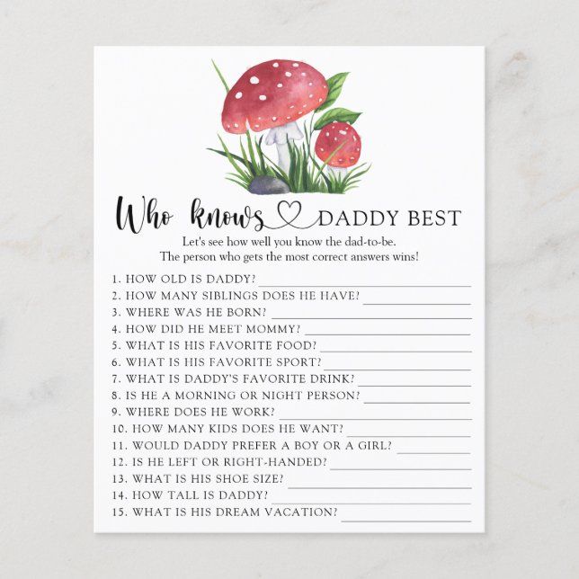 Fungi Baby Dusche Wer Papa für das beste Spiel ken (Vorderseite)