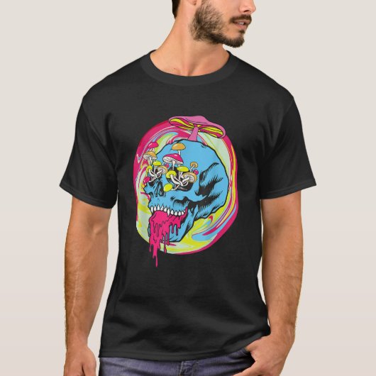Fungus Magic Psilocybin Mushrooms Tie Dye Skull T-Shirt (Vorderseite)
