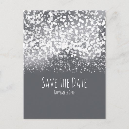 Funkelleuchten Grau Silver Modern Save the Date Ankündigungspostkarte (Vorderseite)