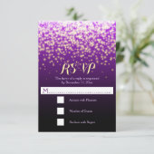 Funkellichter lila Hochzeitsfeier RSVP Karte (Stehend Vorderseite)