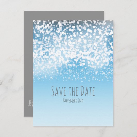Funkellichter Winterwunderland Save the Date Ankündigungspostkarte (Vorne/Hinten)
