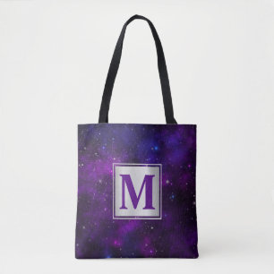 Funkeln auf tiefem Lila Weltraumhintergrund Tasche