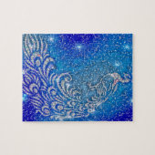 Funkeln blauer u. weißer Pfau Puzzle (Horizontal)