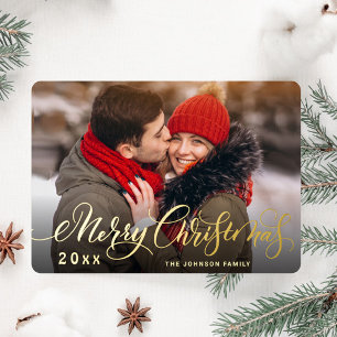 Funkeln Frohe Weihnachten PHOTO Grußkarte Gold Folien Feiertagskarte