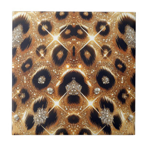 Funkeln Glamour Gold Schwarz Leopard Cheetah Druck Fliese