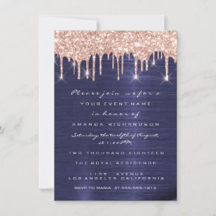Funkeln Glitter Tröpfchen Rose Blau Navy Braut 16. Einladung