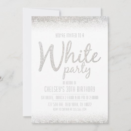 Funkeln, Glitzer Weiße Party Einladungen (Vorderseite)
