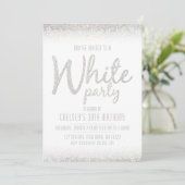 Funkeln, Glitzer Weiße Party Einladungen (Stehend Vorderseite)
