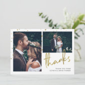 Funkeln| Hochzeit von zwei Fotos Dankeskarte (Stehend Vorderseite)