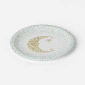 Funkeln-Stern-Goldmond-Blau Pappteller (Schrägansicht)