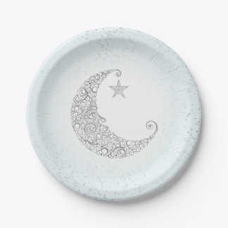 Funkeln-Stern-Silber-Mond-Blau Pappteller
